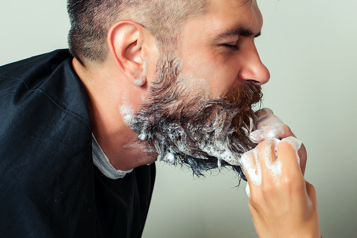 washing beard with beard shampoo